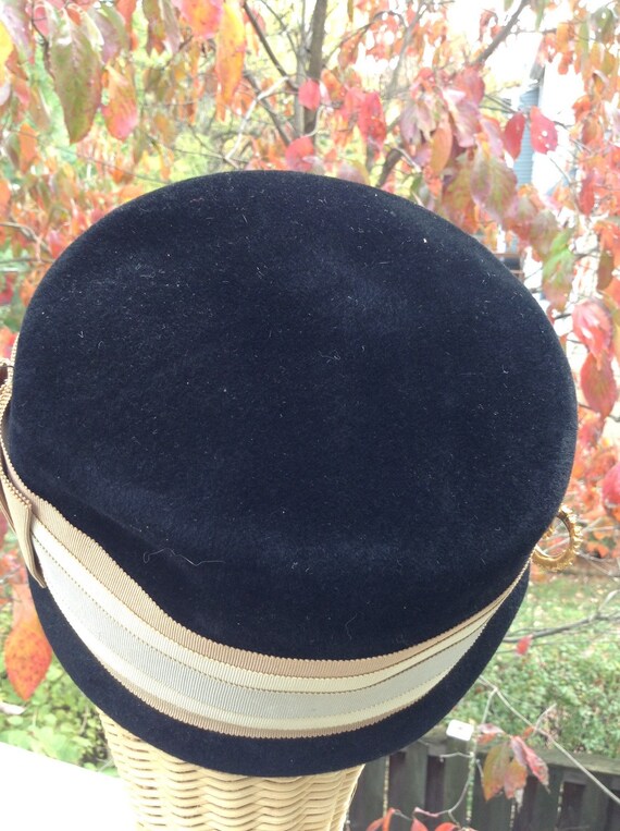 Vintage Black Velvet Hat Ribbon Rhinestone S Pin - image 4