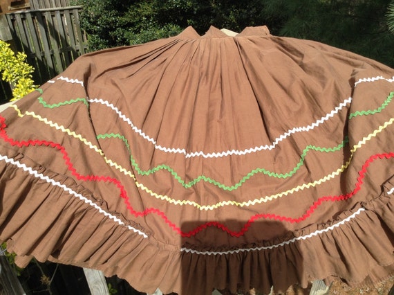 Vintage Brown Cotton Circle Skirt Square Dance Ro… - image 2