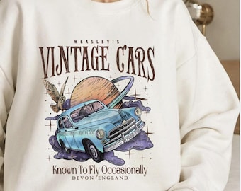 Vintage  Flying Car sweatshirt,Vintage Style  Car shirt,Magical Adventure Apparel sweatshirt, Bookish  sweatshirt,Bookworm sweatshirt