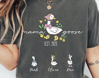 Custom Mama Goose est year shirt,Mothers day gift,Mama goose with kids names,Gift for mom ,Custom Kid's Names Mom Comfort Colors® Shirt