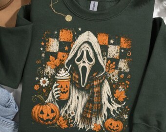 Sudadera de café con fantasmas de Halloween, camiseta de Halloween para la temporada espeluznante, camiseta divertida de bruja, sudadera de fantasma de bruja espeluznante, camiseta de la temporada de brujas espeluznantes
