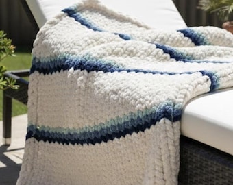 Manta gruesa de playa neutra súper suave hecha a mano, suave y acogedora, manta de punto grueso para regalo hecho a mano, regalo de baby shower, manta de regalo de boda