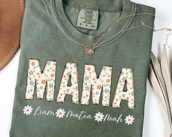 Mama Floral Shirt,Personalized Mom Shirt With Kids Names,Custom Kid's Names Mom Shirt,Mothers Day Shirt, Floral Mama shirt Comfort Colors®