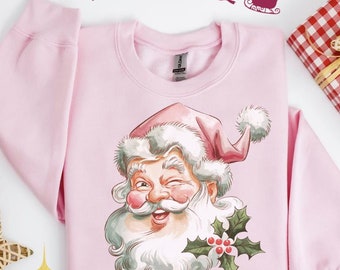 Pink Santa Retro Christmas sweatshirt,Pink Santa Sweater,Classic Christmas Santa,Pink Christmas,Vintage Santa Christmas gift,Retro christmas