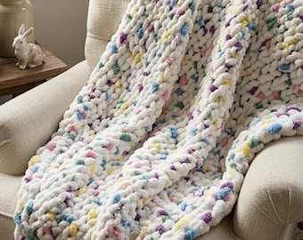 Manta de Pascua de primavera extra gruesa y súper suave, hecha a mano, suave y acogedora, regalo hecho a mano, manta de punto grueso, regalo del día de la madre, regalo de baby shower