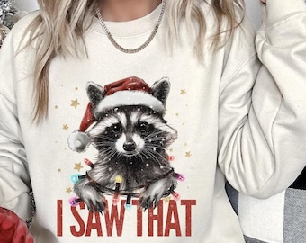 Kersttrui wasbeer, grappig kerstshirt, ik zag dat shirt, schattig wasbeershirt, kerstshirts voor vrouwen, kerstcadeau