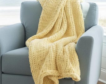 Manta gruesa amarilla, manta gruesa de un solo color súper suave hecha a mano, suave y acogedora, regalo de cumpleaños, regalo para baby shower, manta de regalo de boda.