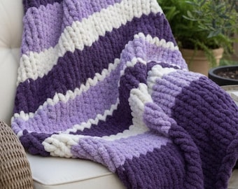 Manta de punto grueso morado de ensueño, súper suave, hecha a mano, suave y acogedora, hecha a mano, regalo de baby shower, manta de regalo de boda