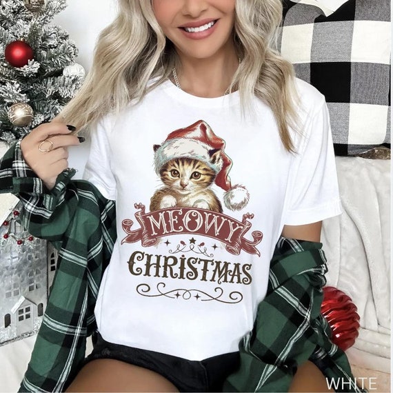 Retro Vintage Meowy Christmas Shirt,funny Christmas Cat Shirt,cute
