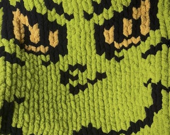 Grinc face Christmas chunky Super soft Blanket Handmade,Soft & Cozy Handmade Christmas  Gift Chunky Knit Blanket,Grincmas chunky blanket