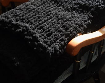 Black Chunky Blanket Handmade,Soft & Cozy Handmade Gift Chunky Knit Blanket,Throw size,Handmade With Love,Super chunky blanket throw