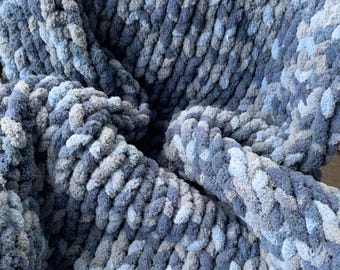 Shades of Blue Chunky Blanket Handmade Soft & Cozy Handmade Gift Chunky Knit Blanket Handmade With Love,Super chunky throw Perfect gift