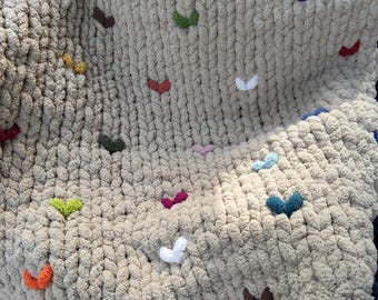 Manta gruesa súper suave con forma de corazón, hecha a mano, suave y acogedora, regalo de Navidad hecho a mano, manta de punto grueso, regalo de baby shower, manta de regalo de boda