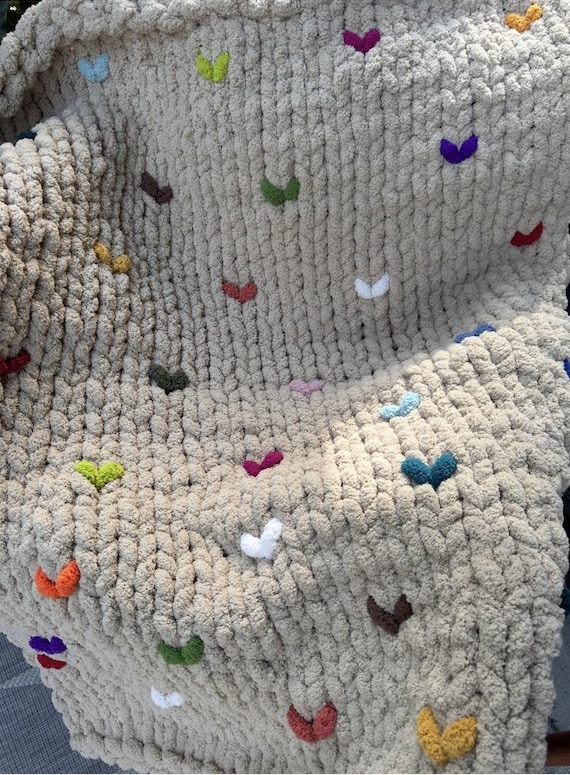 Hearts chunky Super soft Blanket Handmade,Soft & Cozy Handmade Christmas  Gift Chunky Knit Blanket,Baby shower gift,Wedding gift  blanket