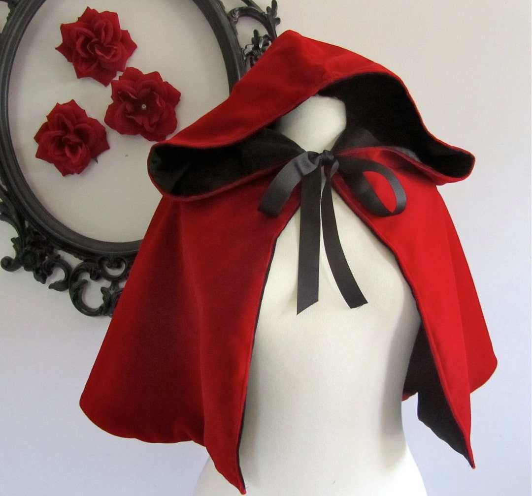 Red Riding Hood Cape Red Hooded Capelet for Adults Velvet, Satin, or