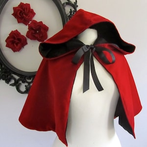 Red Riding Hood Cape red hooded capelet for adults velvet, satin, or fleece