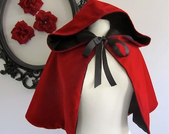 Red Riding Hood Cape red hooded capelet for adults velvet, satin, or fleece