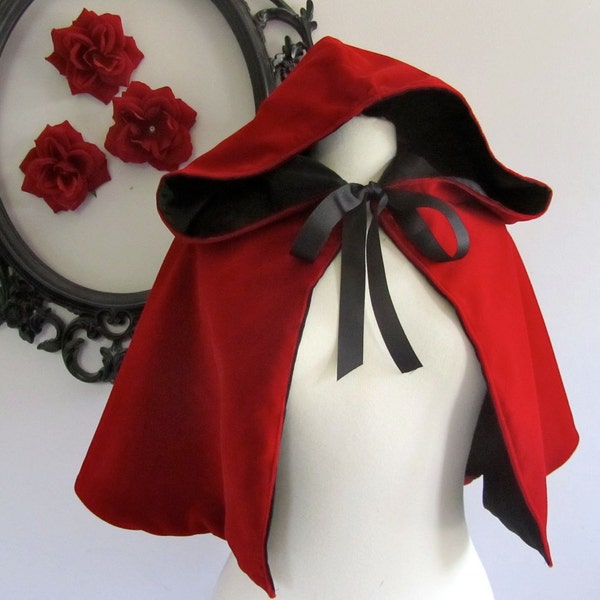 Red Riding Hood Cape red hooded capelet for adults velvet, satin, or fleece