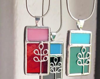 Stained glass pendant jewelry necklace leaves