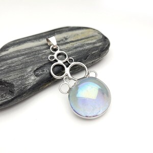 Iridescent Misty Blue Glass bubble pendant image 4