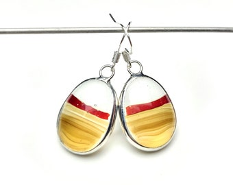 Fused glass Brown streaks stained glass silver earrings er21