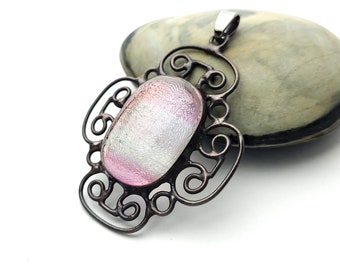 Vintage style dichroic fused glass pendant (9139)