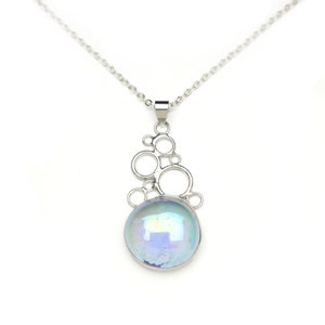 Iridescent Misty Blue Glass bubble pendant