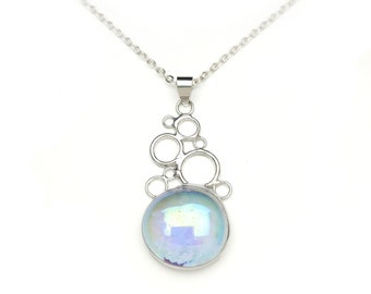 Iridescent Misty Blue Glass bubble pendant