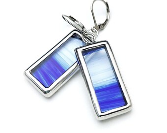 Blue streaks stained glass earrings