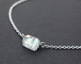 Dichroic Fused glass necklace with silver chain (9180-1)