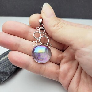 Iridescent Misty Blue Glass bubble pendant image 3