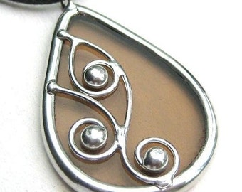 Spirals - teardrop stained glass pendant (971)