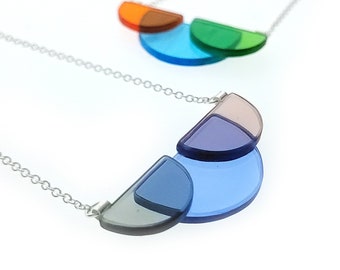 Stained glass necklace with silver plated chain (A404)