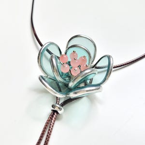 Upcycled Wine Glass bottle flower necklace length adjustable