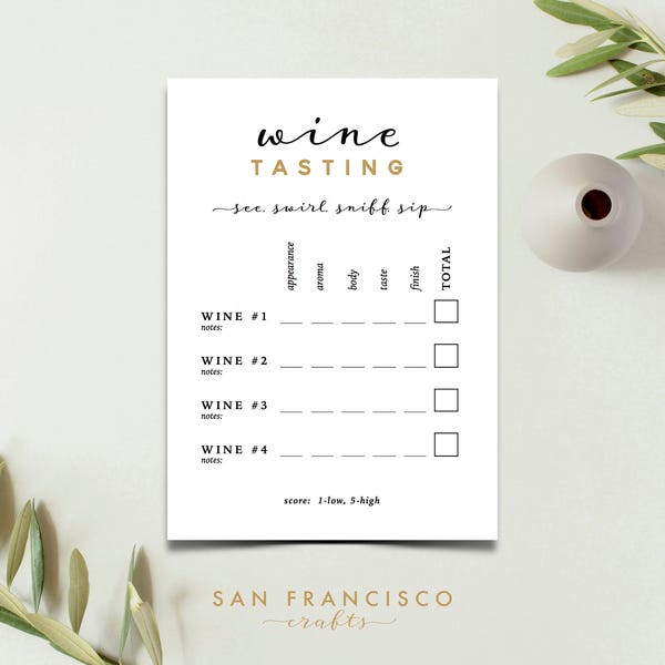 Wine Tasting Card - Printable Wine Tasting Scorecard - Brooke Collection -  PDF Instant Download