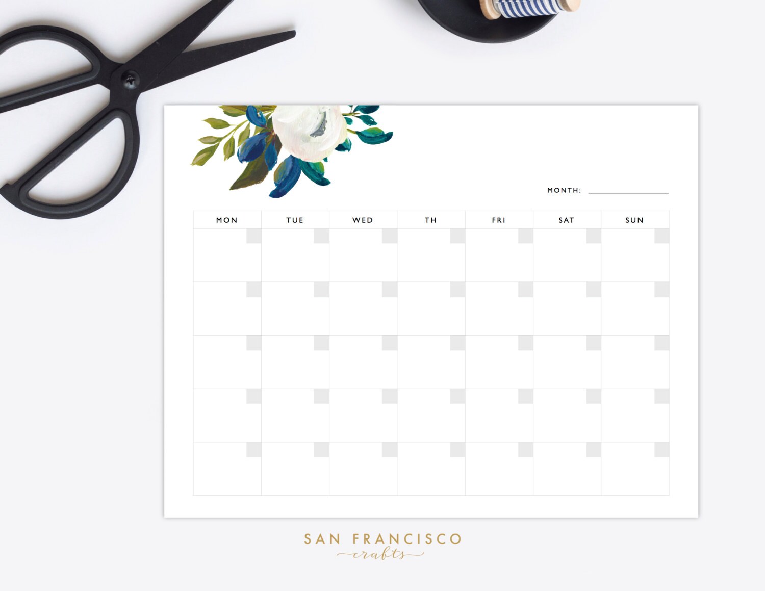 Printable Blank Monthly Calendar Letter-sized Floral | Etsy