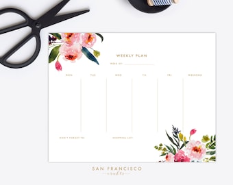 Weekly Planner Printable | US Letter Watercolor Floral Weekly Plan | Floral Calendar | Elise Collection | PDF, Instant Download
