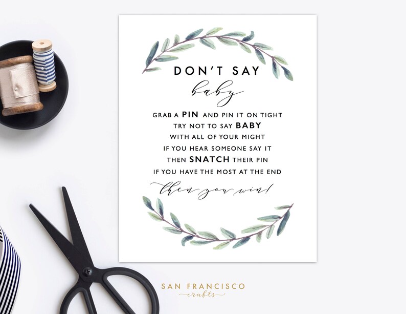 Don't Say Baby Clothespin Game Sign 8x10 Baby Shower Etsy