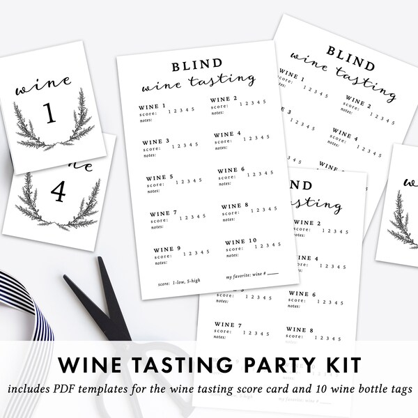 Blind Wine Tasting Scorecard and Bottle Tags or Labels | taste up to 10 wines | Download and print today