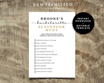 EDITABLE, Custom Bachelorette Scavenger Hunt Game | Bachelorette Party | BROOKE Collection | Printable, Instant Download PDF file, diy