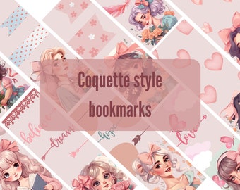 Coquette Style Printable Bookmark Set - 13 Chic Girly Designs in Soft Colors for book lovers, book enthusiast, readers gift,book accessories