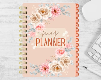 Planner digitale semplice floreale / Planner annuale senza data Boss Babe / Planner mamma con collegamento ipertestuale fiorito / Planner estetico alla moda