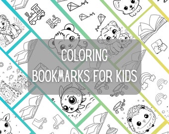 50 Diy Printable Coloring Bookmarks for Kids|Cute Animals and Toys Bookmarks| Digital Bookmarks for Kindergarden Class|Gift for Kids