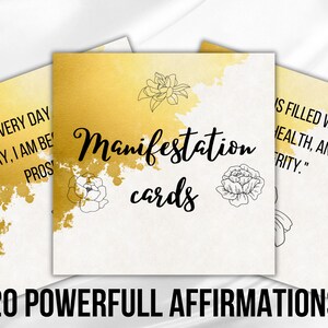 Baraja de cartas de manifestación / Manifestación de dinero, abundancia, relaciones / Cartas de afirmación imprimibles / Afirmaciones diarias / Cartas de positividad