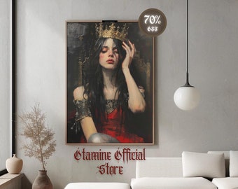 Royal Elegance Dark Academia Style | Printable Digital Oil Painting | Medieval Queen Art | Gothic Lady Portrait | Instant Downloadable Art