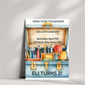 Construction Birthday Invitation Template: Toolbox Theme