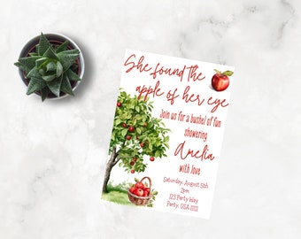She Found the Apple of her Eye Canva Bridal Shower Canva Invite Template-Wedding Shower, Bride to Be