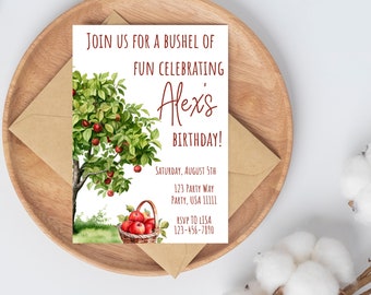 Bushel of Fun Canva Birthday Invite Template- Apple Party, Fall Birthday Party