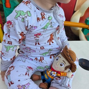 Toy Story Bamboo Sleeper Baby Pajamas | Woody & Buzz Zip Romper | Disney Inspired Infant Sleepwear | Soft Convertible Baby PJs