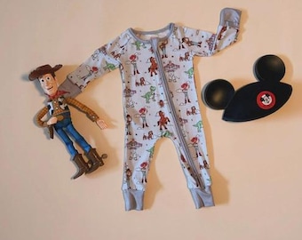 Toy Story Bamboo Sleeper Baby Pajamas | Woody & Buzz Zip Romper | Disney Inspired Infant Sleepwear | Soft Convertible Baby PJs